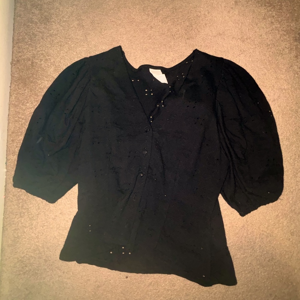 Black H$M button-up short sleeve blouse. With puffed sleeves.